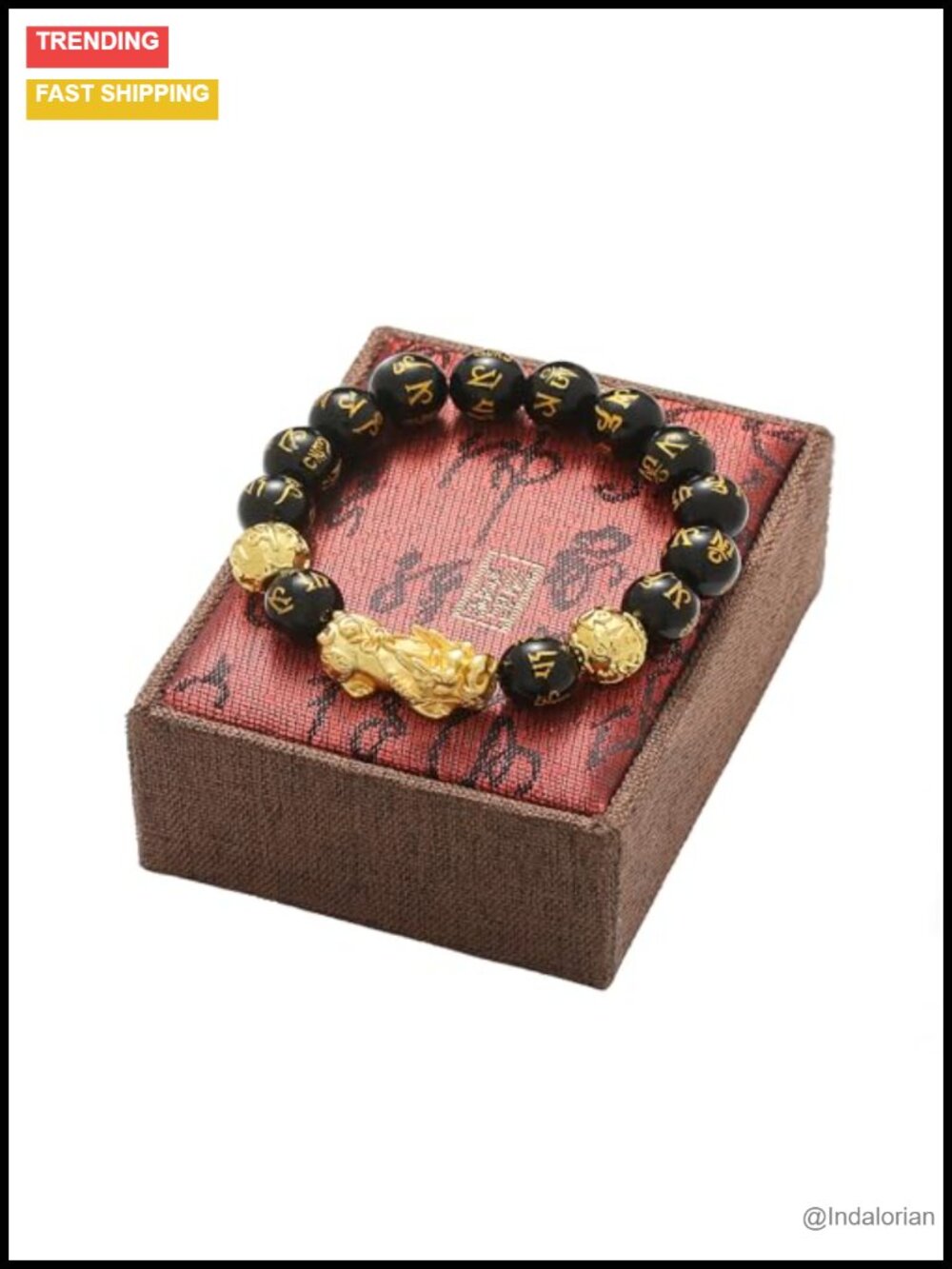Natural Obsidian Stretch Bracelet 24K Gold Plated Pixiu Feng Shui